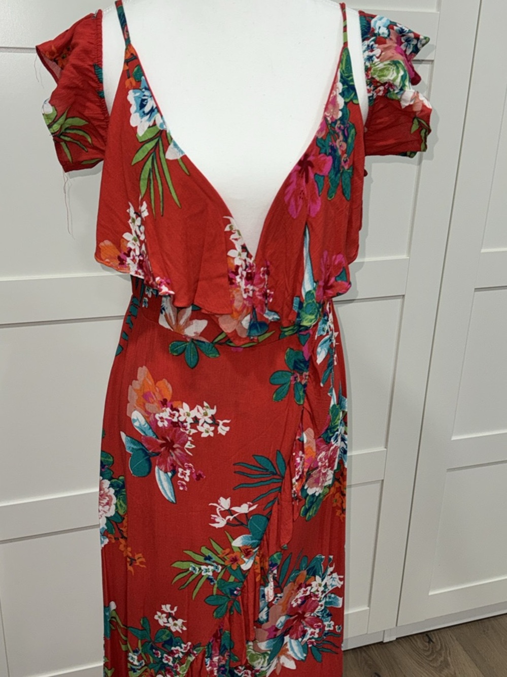 New Look Red Floral Wrap Maxi Dress